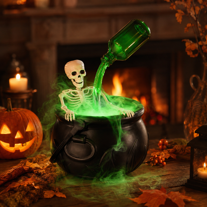 Hocus Mist™ Skeleton Cauldron with Green Fog & Glow